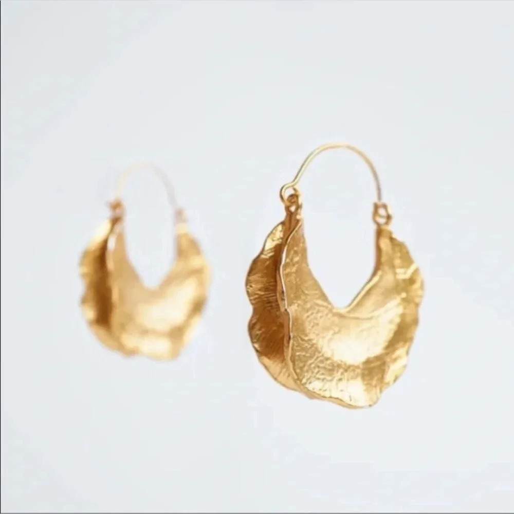Gold Textured Crescent Hoop Earrings